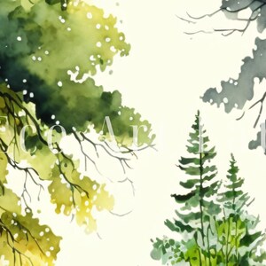 Forest Landscape Printable. Digital Art. Green Forest Trees Watercolor ...