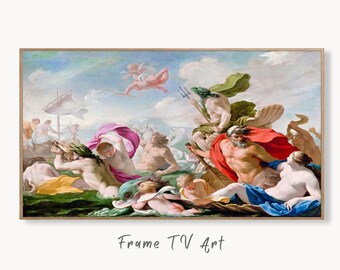 Samsung Frame TV Art 4K Greek Mythology Art Marine Gods Paying Homage to Love Vintage Painting. Instant Download Antique Art for Frame TV
