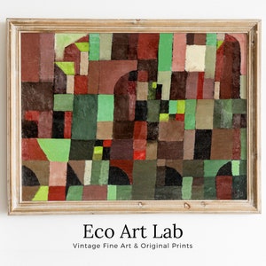 Póster de arte abstracto vintage con impresión de Paul Klee. Arte abstracto de arquitectura roja y verde, arte vintage famoso para imprimir, impresión de arte de pared retro de Paul Klee