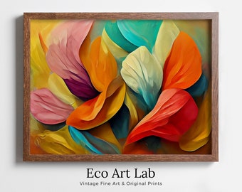 Abstract Modern Floral Print Digital Painting. Printable Wall Art. Colorful Abstract Flower Petals Botanical Art Print. Downloadable Art #2