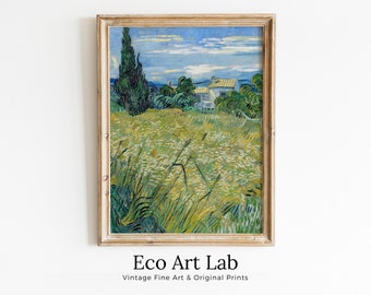 Wheat Field with Cypress Vincent van Gogh Green Printable Famous Art Print. Instant Download van Gogh Print Vintage Art Landscape Painting.