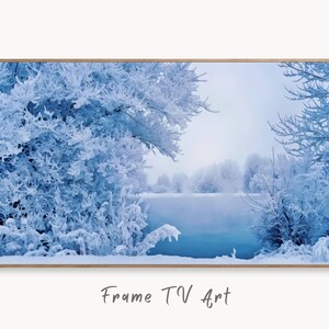 Snowy Winter Frame TV Art Landscape with a Lake, Winter Art, Digital Download, Digital Art for Tv, Winter Digital Art Frame TV Art