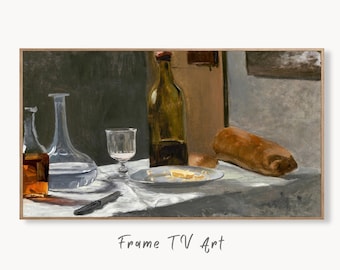 Samsung Frame TV Art 4K Still Life w\ Bread Butter & Bottles Famous Monet Painting. Instant Download Wall Art for Frame TV. Vintage Wall Art