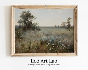 Printable Wildflower Field | Landscape Oil Painting | Country Field Wall Art | Vintage Landscape Art Print |  Digital Download