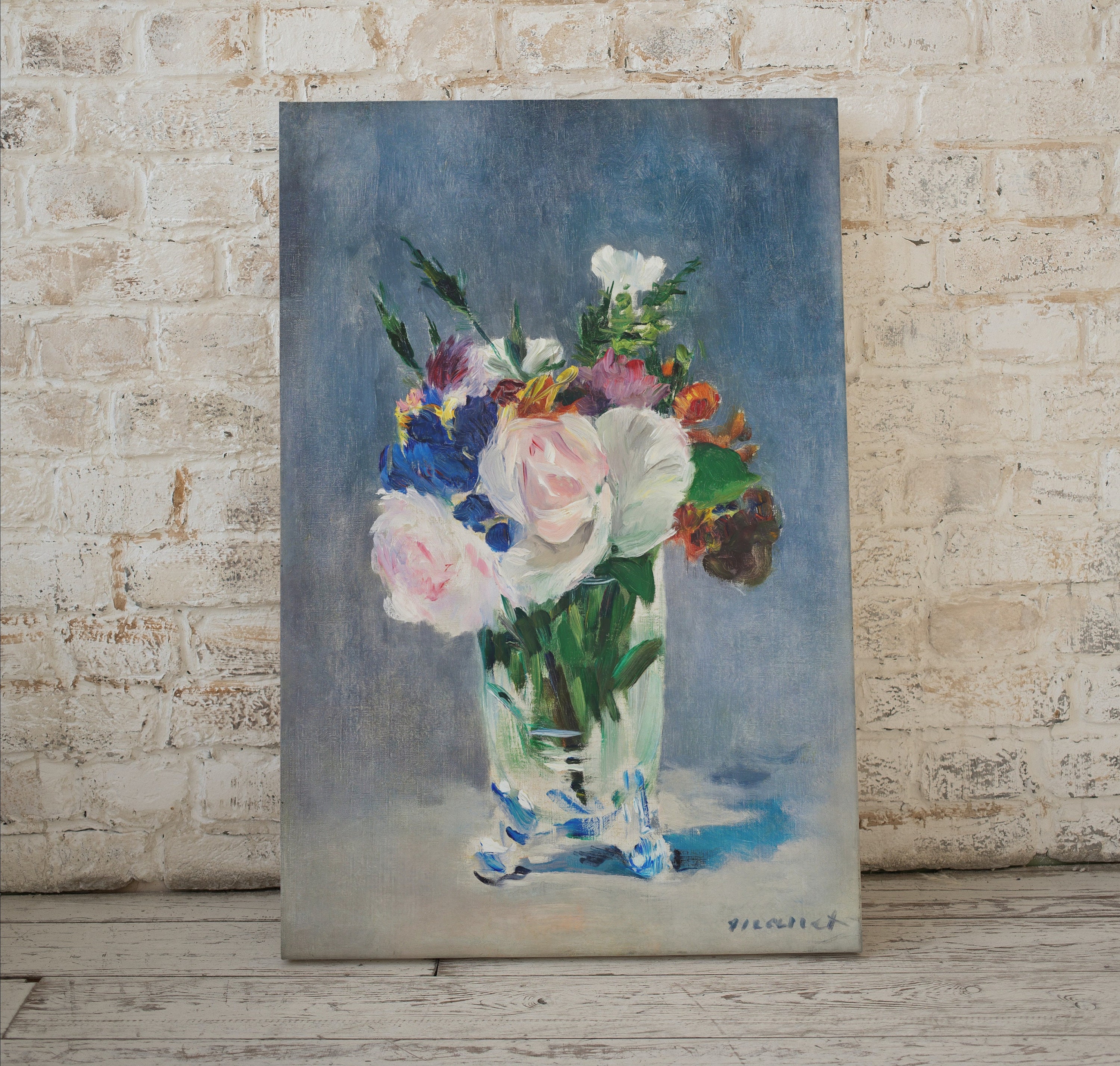 クリスタルの花瓶の花。エドゥアール・マネの植物の静物画、印刷