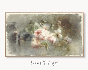 Samsung Frame TV Art 4K Vintage Flowers Painting. Still Life Roses Neutral Watercolor Painting Digital Download Antique Floral Botanical Art