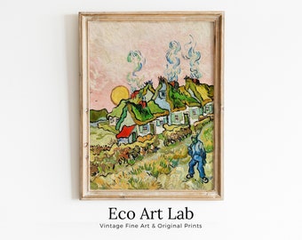 Van Gogh Houses and Figure Painting Printable Famous Print. Instant Download. Farmhouse van Gogh Print. Vintage Fine Art Digital Download