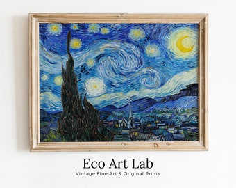 Starry Night by Vincent van Gogh Printable Famous Art Prints. Instant Download van Gogh Print Vintage Painting Wall Decor. Fine Art Print