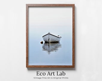 Boat At Sea Print. Nautical Wall Decor. Printable Vertical Wall Art Print. Digital Print, Minimalist Downloadable Boat Wall Art, Boat Print