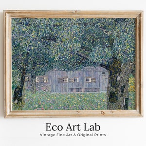 Gustav Klimt Farmhouse in Austria Famous Painting Printable Wall Art. Instant Download Gustav Klimt Print. Vintage Floral Art Nouveau Print