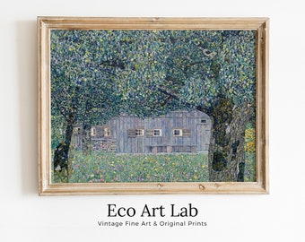 Gustav Klimt Farmhouse in Austria Famous Painting Printable Wall Art. Instant Download Gustav Klimt Print. Vintage Floral Art Nouveau Print