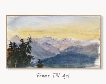 Samsung Frame TV Art 4K Vintage Mountain Sunset Landscape Watercolor Wall Art. Instant Download Mountain Painting Wall Art for the Frame TV
