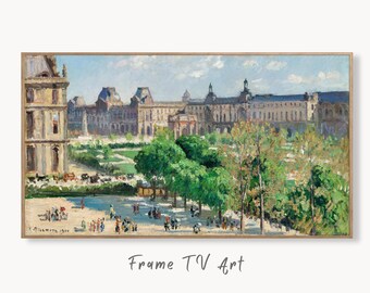 Samsung Frame TV Art 4K Famous View Place du Carrousel in Paris Vintage Landscape Oil Painting. Instant Download Art for Frame TV Art for Tv