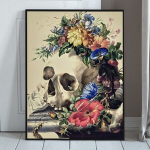 Vintage Skull Painting Printable Wall Art, Skull With Colorful Flowers, Floral Skull Print, Digital Download, Skull Wall Decor Poster image 9