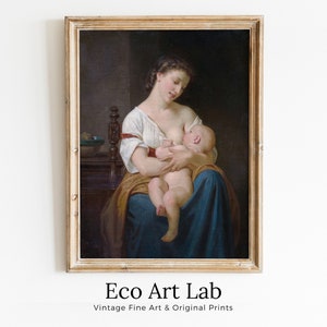 母性アートプリント。ヒューグ・メルル作「母と子」。ヴィンテージの母と子の絵画、子供部屋アート。印刷可能な壁アート。ダウンロード可能なアート