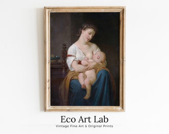 Motherhood Art Print. Mother and Child by Hugues Merle. Vintage Mother and Child Painting, Nursery Art. Printable Wall Art. Downloadable Art