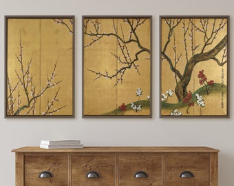 Set of 3 Prints. Plum Trees. 3 Piece Wall Art. Japanese Print Set. Botanical Vintage Wall Art. Gallery Wall Set. Minimalist Home Decor