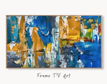 Bold Blue Abstract Painting Frame TV Art. Digital Download, Digital Art for TV, Colorful Wall Art, Abstract Artwork for The Frame TV