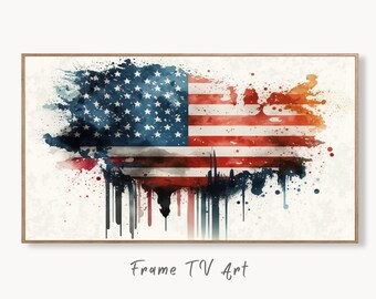 Samsung Frame TV Art 4K Independence Day 4th of July Decor. Patriotic USA American Flag Watercolor. Instant Digital Download. Art for TV