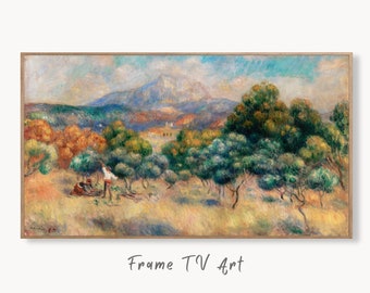 Samsung Frame TV Art 4K Vintage Countryside Mountain Landscape by Auguste Renoir. Famous Antique Oil Painting. Vintage Art for Frame TV