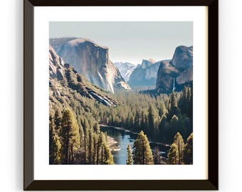 Yosemite Wall Art Printable I Mountain Landscape Home Decor I Watercolor Nature Art Digital Download