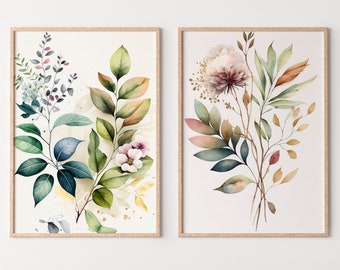 Botanical Prints Set of 2. Watercolor Gallery Wall Art. Floral Printable Art. Wild Flowers Bouquet Art. Minimal Boho Floral Prints. #4