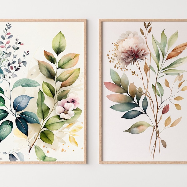 Botanische Drucke 2er-Set. Florale druckbare Kunst. Wildblumen Blumenstrauß Kunst. Minimale Boho Blumendrucke. #4