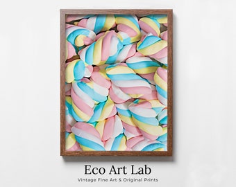 Marshmallow Wall Poster, Pastel Candy Wall Print, Printable Wall Art, Instant Download Pastel Nursery Decor, Fun Wall Prints, Sweets Decor