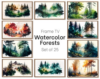 Set of 25 Samsung Frame TV 4K Art. Forests Landscape Watercolor Paintings. Nature Collection TV Art Set. Instant Download Frame TV Art