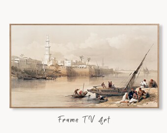 Samsung Frame TV Art 4K View on the Nile Ancient Egyptian Wall Art. Instant Download Antique Architecture Vintage Egyptian Art for Frame TV