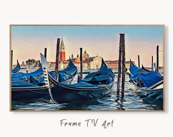 Venice Gondolas Digital Painting Frame TV Art. Venice Italy Wall Art Frame TV Art 4K Digital Download, Art for Tv, Colorful Art for Frame TV