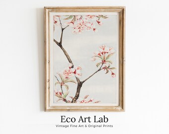 Vintage Japanese Flower Art Sakura Cherry Painting Printable Wall Art. Cherry Blossom Decor Antique Japanese Art. Botanical Print Wall Art