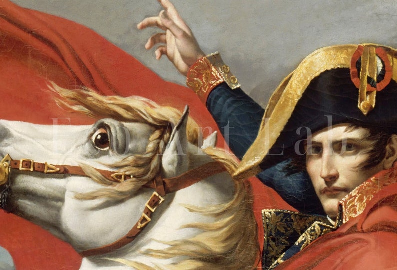 Napoleon Bonaparte korsar Alperna. Röda Kapversionen. Berömd historisk affisch. Utskrivbar väggkonst. Reproduktion av fransk historia. bild 3