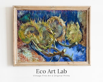 Famous Four Withered Sunflowers Painting van Gogh Art Print. Instant Download Printable van Gogh Fine Art Sunflowers Vintage Oil Painting