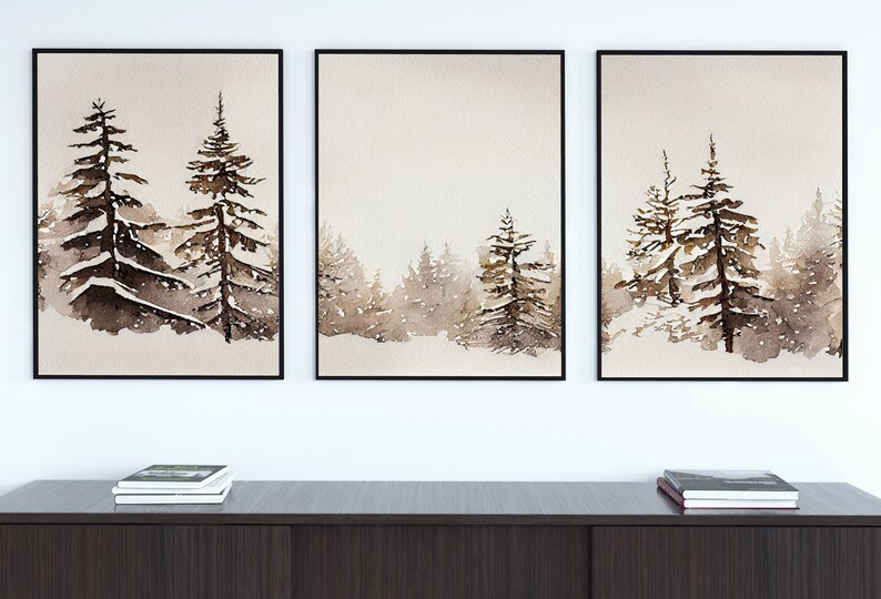 Winter Forest Landscape Printable. Set of 3 Prints. Snowy Forest ...