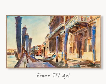 Gondolas in Venice City Painting Frame TV Art. Venice Italy Wall Art, Frame TV Art Digital Download, Art for Tv, Colorful Art for Frame TV