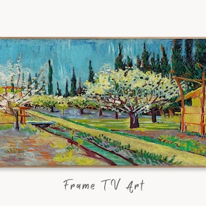 Samsung Frame TV Art 4K Orchard Bordered by Cypresses Famous Vincent van Gogh Painting. Instant Download van Gogh Landscape for the Frame TV