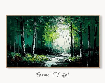 Samsung Frame TV Art 4K Textured Abstract Painting Forest & River Landscape. Instant Download Forest Art for Samsung Frame TV. Art for TV