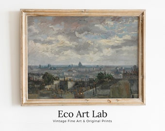 Vincent van Gogh View of Paris Printable Famous Oil Painting. Instant Download van Gogh Print European Landscape Vintage Wall Decor Fine Art