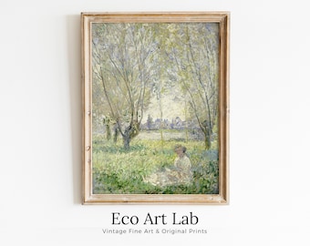Claude Monet Famous Landscape Painting. Woman Under Willows. Vintage Fine Art. Instant Download. Landscape Printable Wall Art. Spring Decor