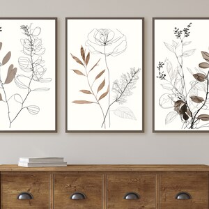 Botanical Line Art Set of 3 Prints. Neutral Wall Art Prints. Plant ...