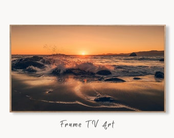 Samsung Frame TV Art 4K Sunset on the Beach Landscape Photography. Instant Download Sunset Coastal Nautical Art for the Frame TV. Art for TV