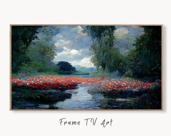 Samsung Frame TV Art 4K Botanical Landscape Monet Inspired Digital Painting. Instant Download Landscape Wall Art for Frame TV. Floral Decor