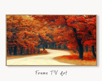 Samsung Frame TV Art 4K Forest Trail in the Fall Landscape Digital Painting. Instant Download Autumn Art for Samsung Frame TV. Art for TV #7