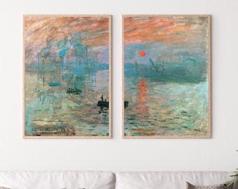 Claude Monet Famous Sunrise Painting. Set of 2 Prints. Instant Download Vintage Painting. 2 Piece Wall Art. Printable Fine Art Prints.