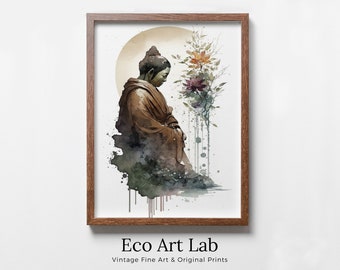 Abstract Buddha & Moon Zen Wall Art. PRINTABLE Wall Art. Watercolor Print. Buddhism Art. Instant Download Spiritual Wall Art. Asian Wall Art