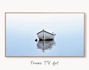 Samsung Frame TV Art 4K Lone Boat At Sea Painting, Nautical Wall Decor. Instant Download Boat Art for the Frame TV. Minimalist Art for TV