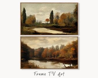 Samsung Frame TV Art 4K Autumn Landscape Rustic Digital Paintings Set of 2. Instant Download Muted Fall Art for Samsung Frame TV. Art for TV