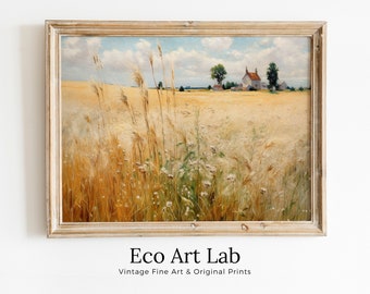 Printable Wheat Field | Landscape Oil Painting | Vintage Country Landscape Art | Vintage Landscape Print | Digital Wall Art