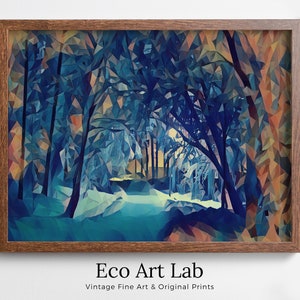 Snowy Winter Forest Trail Print. Abstract Winter Nature Landscape. Winter Poster Snowy Trees Wall Art. Snow Covered Trees. Printable Art.